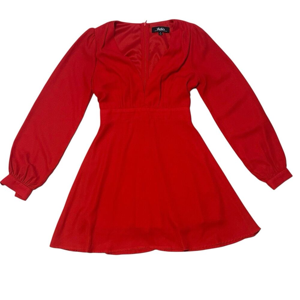 Lulus Women Red Mini Dress Long Sleeved Size S V-Neck Christmas Holiday Party